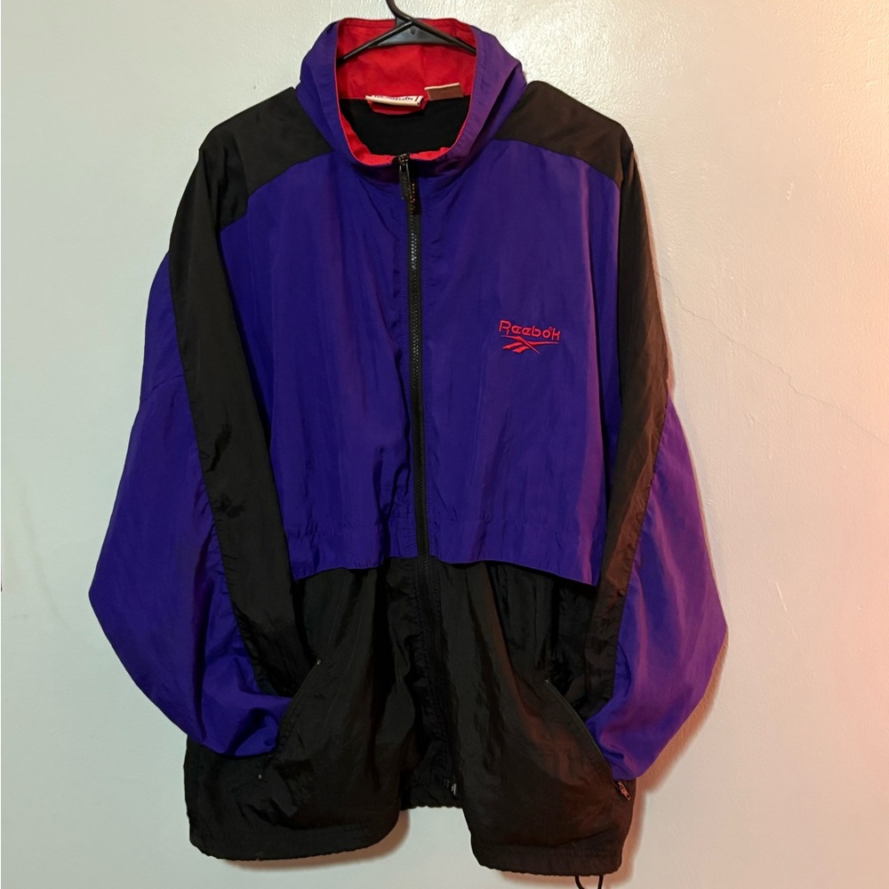 Vintage 80s Reebok Purple and Black Windbreaker Jacket